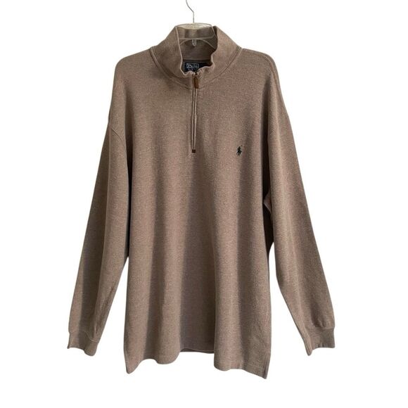 Polo Ralph Lauren 1/4 zip Rib Knit  Sweater Mens XLT Tan Vintage 100% Cotton NEW - Picture 1 of 7